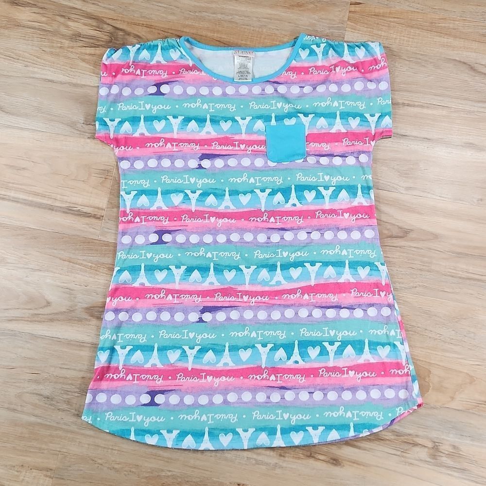 🧚‍♂️Steve Pink & Turquois Paris I Love You Eiffel Tower Nightgown Size 14